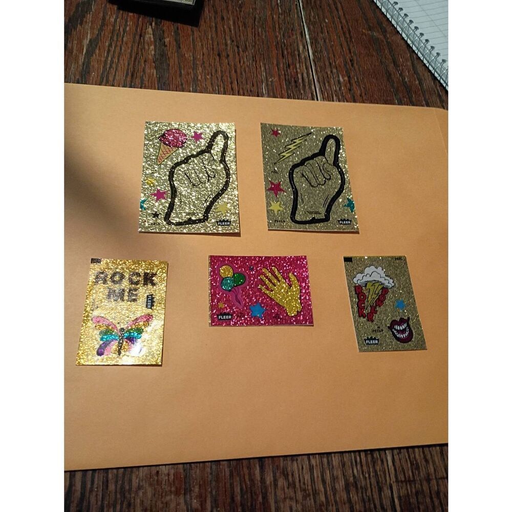 Lot of 5 Fleer Glitter Sticker Sheets Vintage 1980s Card Size and Smaller